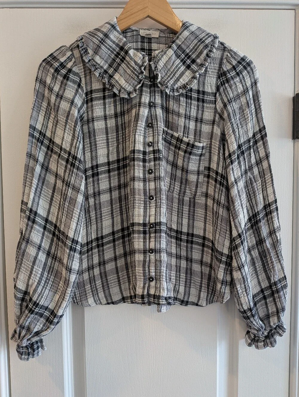 Anthropologie Pilcro Keira Peter Pan Collar Blouse Plaid Long Sleeve Size XXS
